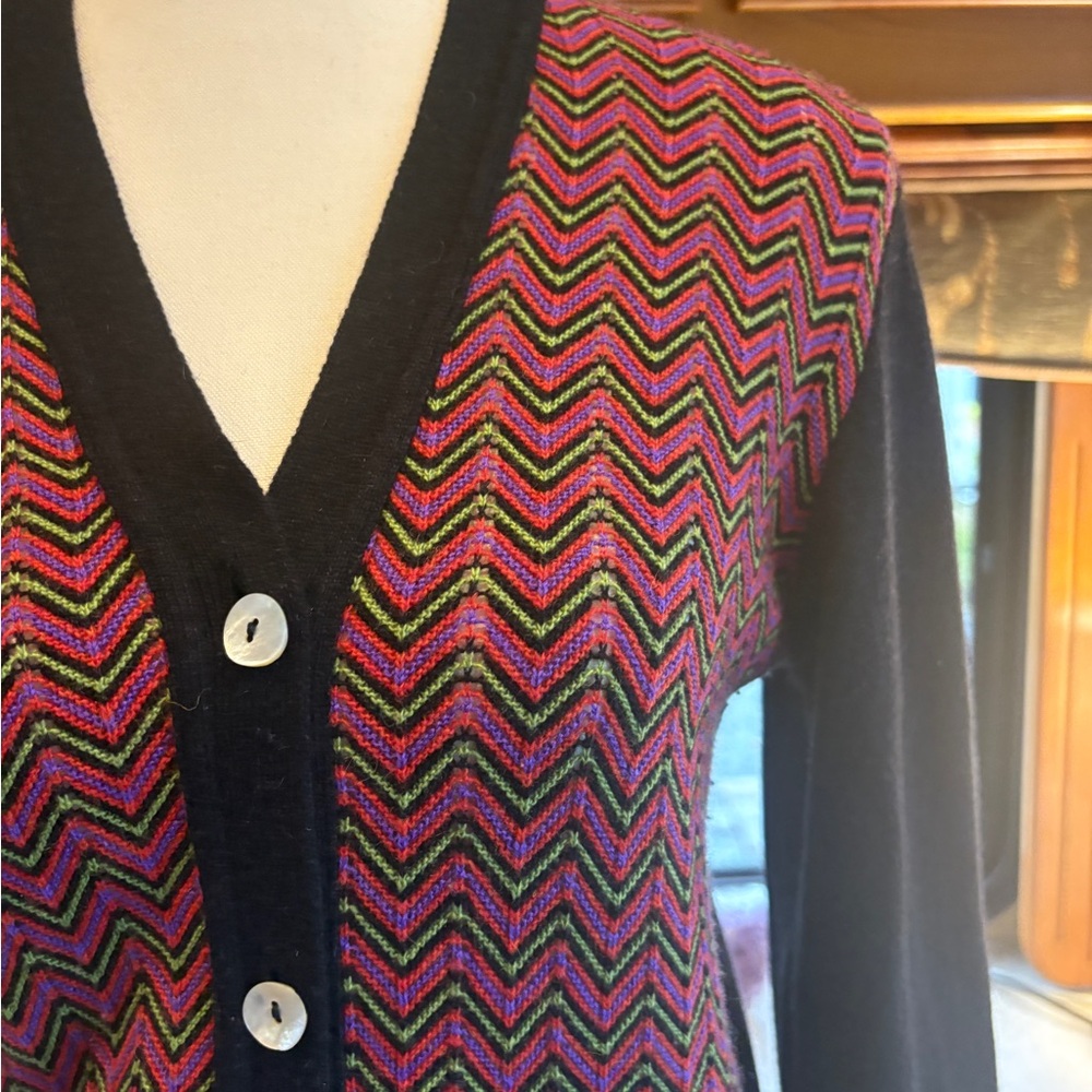 Vintage Ophelia Italian Chevron Knit Cardigan Merino Wool, Cashmere & Silk Sz Sm - Picture 2 of 8
